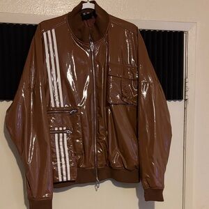 IVY PARK Glossy Brown Bomber Jacket with White Accents